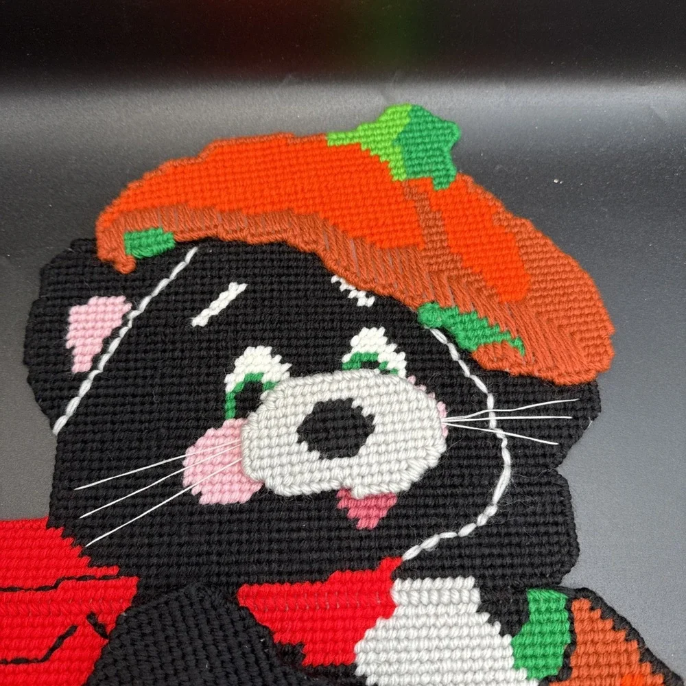 bucilla plastic canvas halloween black cat COMPLETE wall decor 19